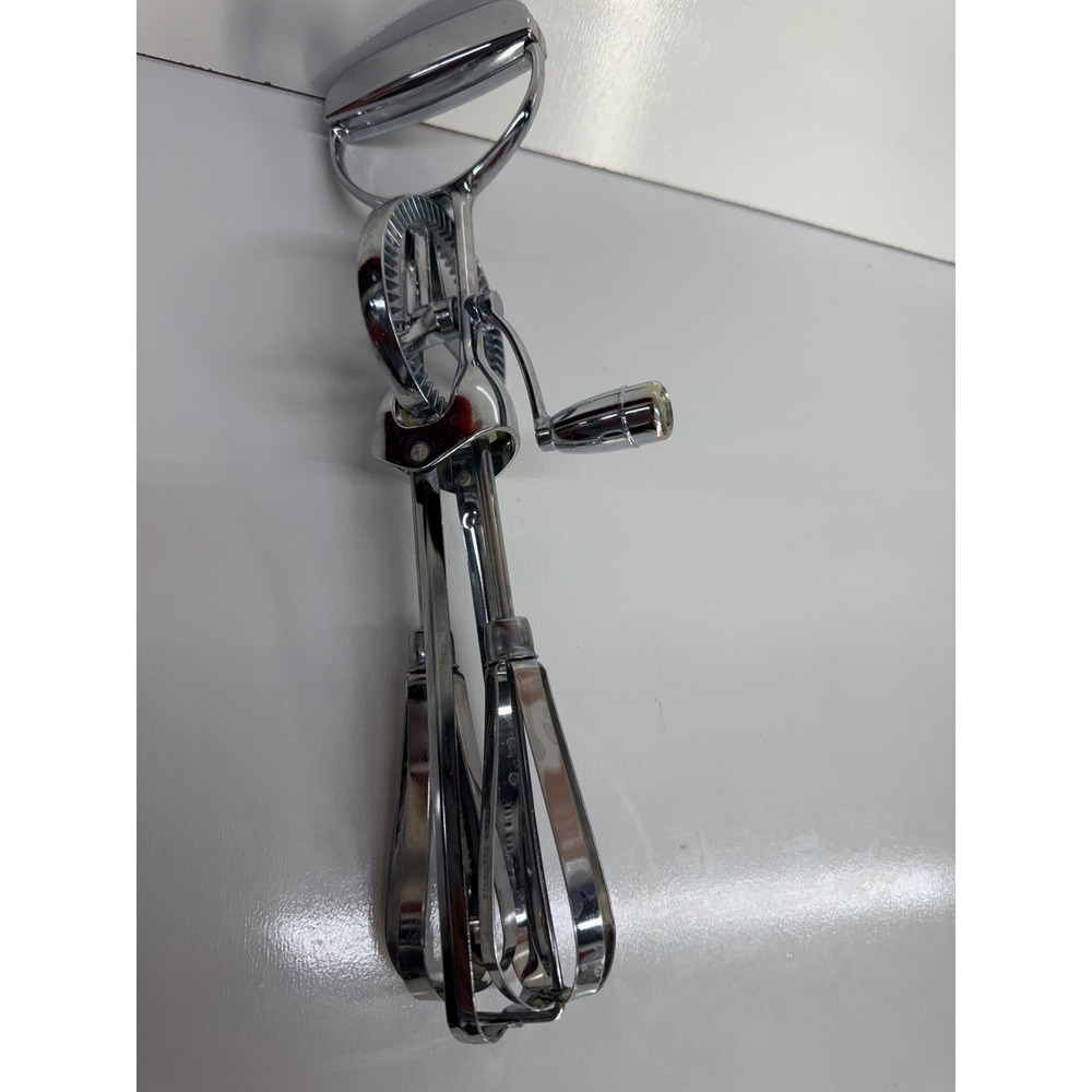 Vintage Rotary Hand Crank Egg Beater Stainless Steel Manual Mixer Chrome Finish